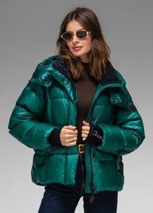 Жіночий короткий зимовий пуховик куртка з капюшоном з натуральним пухом Viva Wear модель 261192, Зелений, S