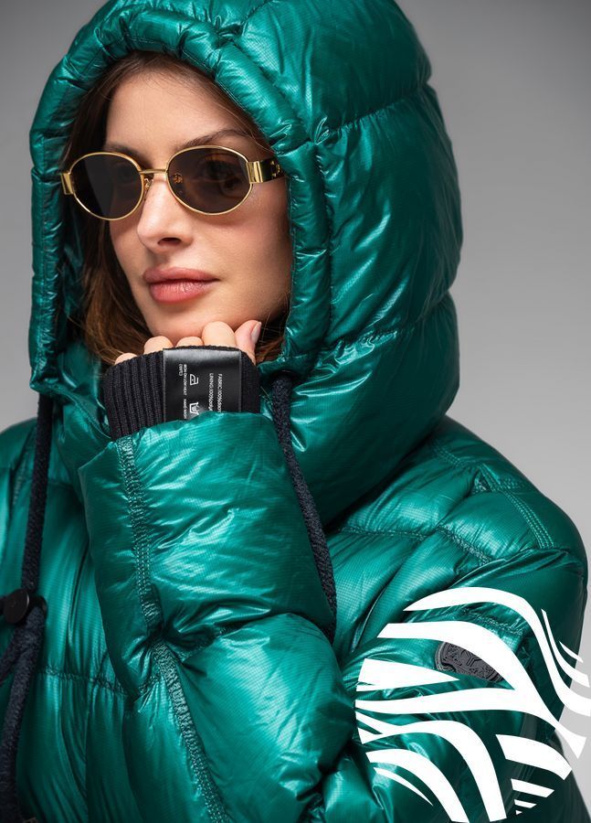 Жіночий короткий зимовий пуховик куртка з капюшоном з натуральним пухом Viva Wear модель 261192, Зелений, S