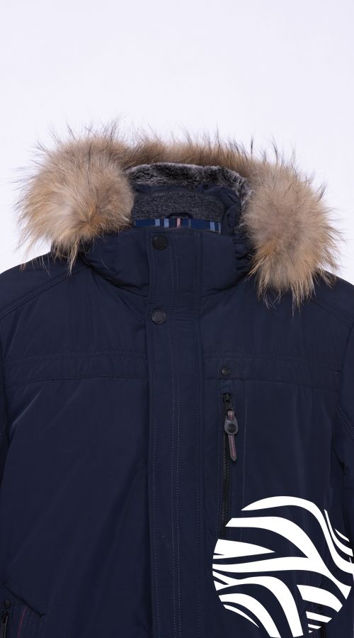 Утеплена куртка з обробкою хутром єнота BLACK VINYL модель18-1326, Синій, 46