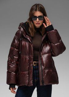Жіночий короткий зимовий пуховик куртка з капюшоном з натуральним пухом Viva Wear модель 261253, Шоколадний, L
