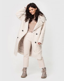 Шуба-пальто з натуральної вовни ESOCCO модель 2119, Молочний, 38