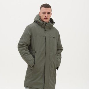 Чоловіча подовжена зимова куртка-пуховик з капюшоном BLACK VINYL модель 24-2505, оливкова, Оливковий, 48