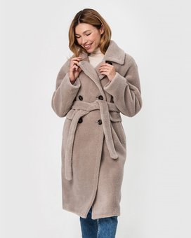 Двобортна шуба-пальто з натуральної вовни ESOCCO модель 23085, Мокко, 38