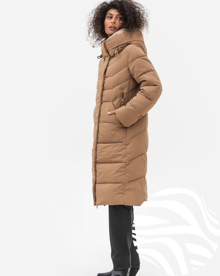 Базова куртка-пальто з капюшоном Viva-Wear модель 3236, Капучино, 2XL