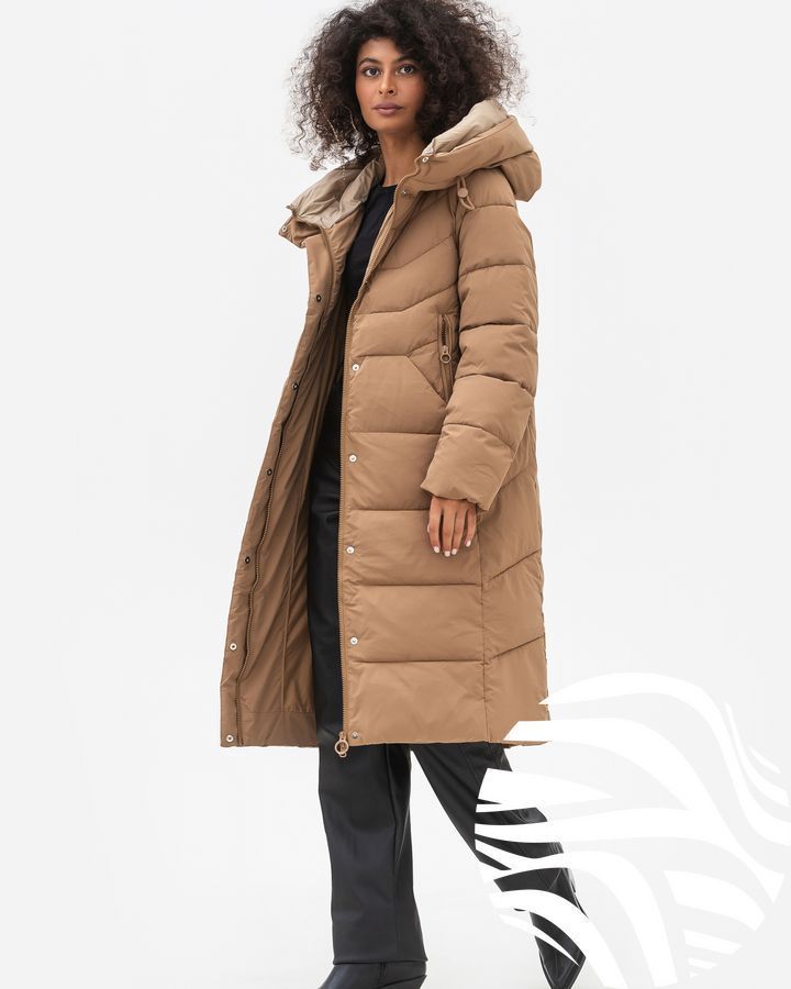 Базова куртка-пальто з капюшоном Viva-Wear модель 3236, Капучино, 2XL