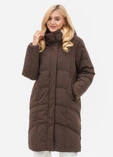 Жіноче зимове пуховик-пальто з капюшоном Viva Wear 3259 | Тепла довга куртка на біопуху DuPont Sorona до -25&deg;C, Шоколад, L