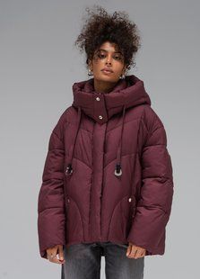 Жіночий зимовий пуховик з капюшоном і біопухом Viva Wear 054 &ndash; тепла зимова куртка до &ndash;20&deg;C, Бордовий, S