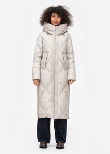 Жіноче зимове пуховик-пальто з капюшоном Viva Wear 8676 | Тепла зимова куртка на біопуху DuPont Sorona до -25&deg;C, Бежевий, 44