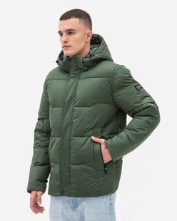 Чоловіча зимова куртка-пуховик з капюшоном BLACK VINYL модель 24-2566 зелена, Оливковий, 50