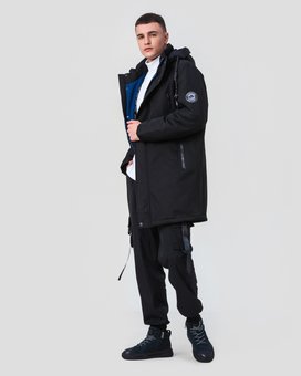 Подовжена чоловіча куртка BLACK VINYL модель 23-2281, Чорний, 48