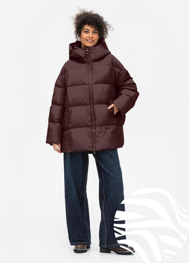 Жіночий зимовий пуховик куртка з капюшоном з натуральним пухом Viva Wear модель 028, Червоний кава, XS