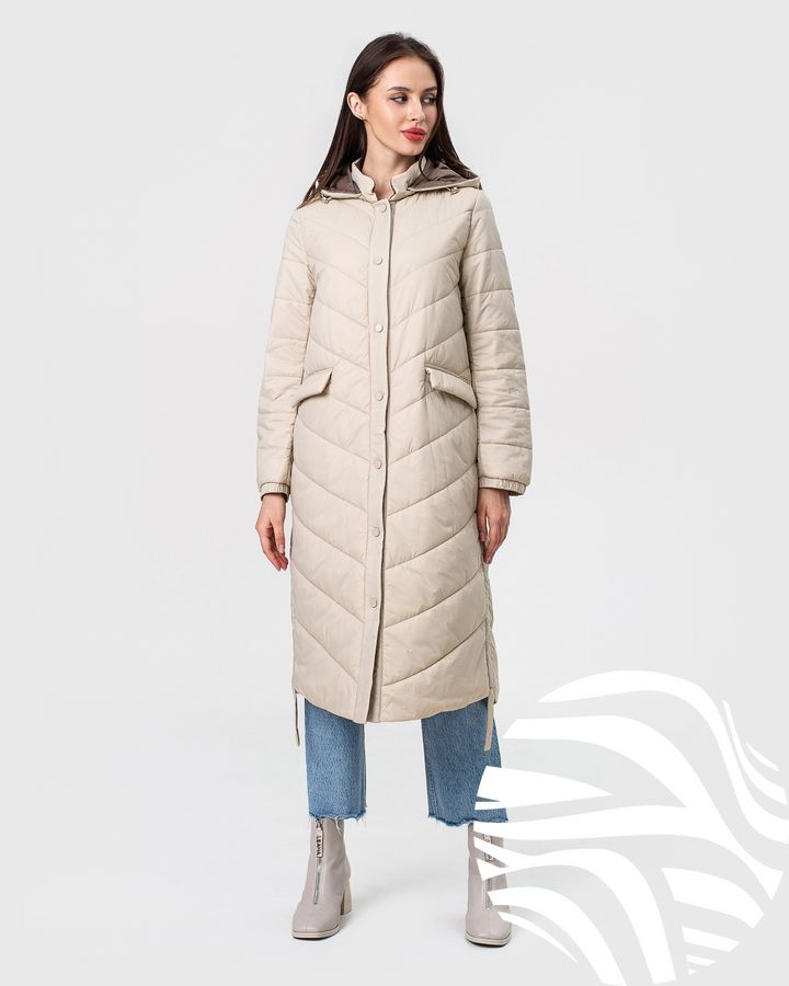 Стьобане пальто Ziai модель 20494, Молочний, 36