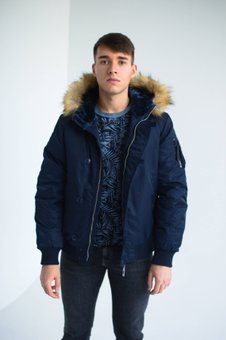 Зимова куртка з обробкою хутром єнота ZPJV модель 1285, Синій, S