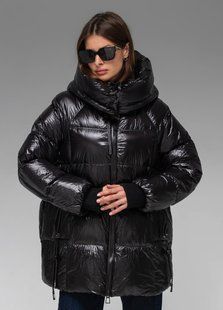 Жіночий зимовий пуховик куртка з капюшоном з натуральним пухом Viva Wear модель 261086, Чорний, S
