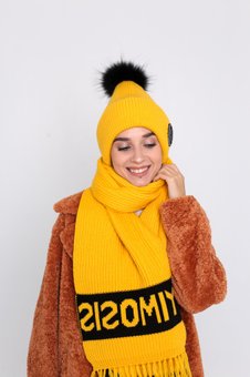 Комплект шапка та шарф Yimosis М6, Жовтий, One Size